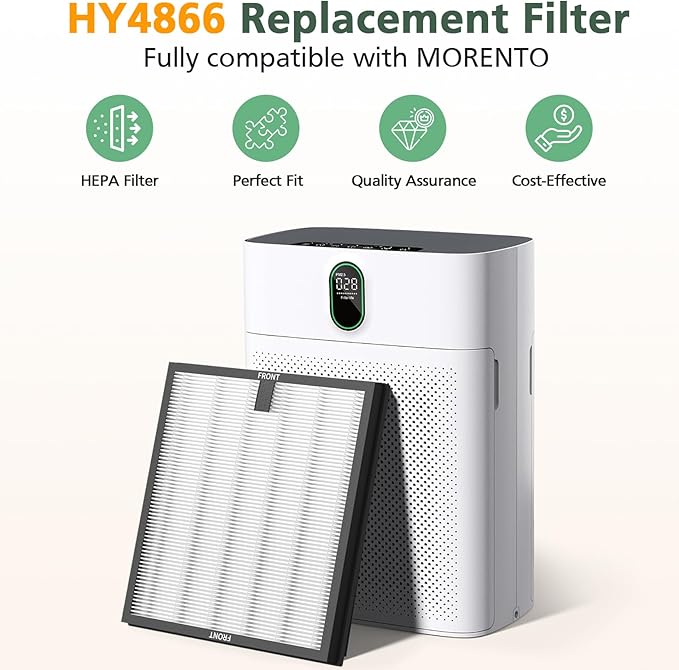 HY4866 Replacement Filter Compatible with MORENTO HY4866, WESTHEY HY4866, YIOU M1 Air Purifier, 3-in-1 Filters (Extra 4 Pre-filter) Enhanced Version for HY4866, 4 Pack