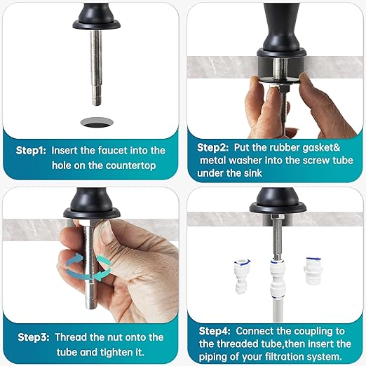 Sink Drinking Water Faucet, Stainless Steel Sink Water Filter System, Suitable for Most Reverse Osmosis or Water Filtration Systems, Reverse Osmosis Faucet for Kitchen Bar, Black+Brushed Gold