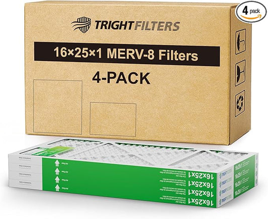 TRIGHTFILTERS 16x25x1 Air Filter 4 Pack, MERV 8 Pleated Dust Defense Air Filters Replacement Air Conditioner HVAC AC Furnace Filter, Durable and Lightweight