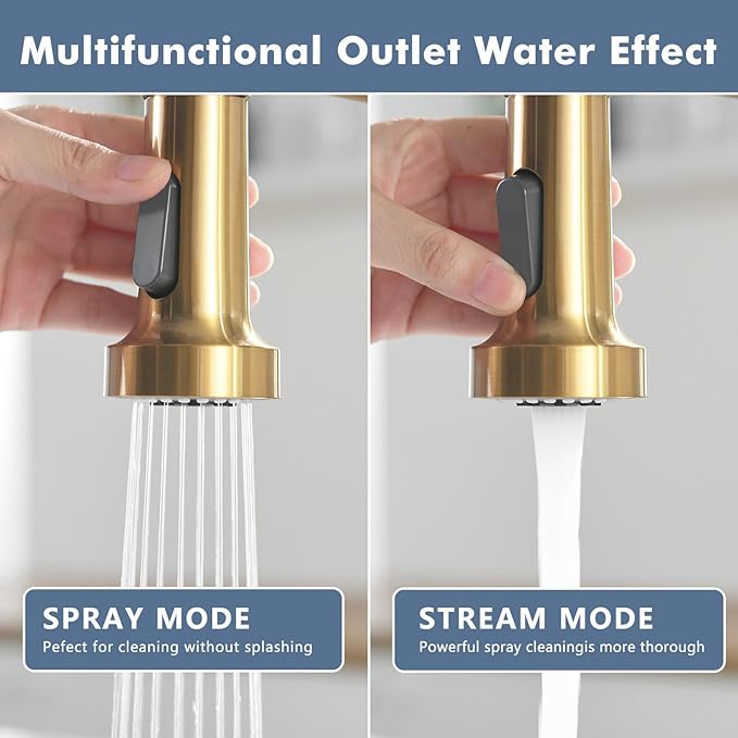 GIMILI Kitchen Faucet with Pull Down Sprayer Single Hole Stainless Steel Sink Faucet, Suitable for Farmhouses, RV, Laundry Room, Outdoor, and Campers. Llave para fregadero de cocina Black and Gold