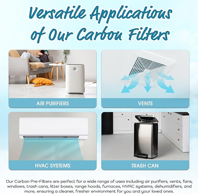 Breathe Naturally Universal Cut To Fit Carbon Activated Air Filter - Replacement Charcoal Filters - Pre Filter Carbon Sheet for Air Purifier, Vent Filters & More - Made in USA (Pack of 1, 10x48)