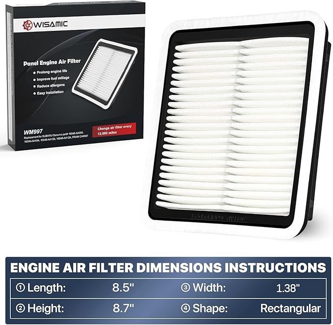 WISAMIC Engine Air Filter Compatible with Subaru: Outback(2005-2018), Forester(2009-2018), Legacy(2008-2018), WRX(2015-2018), XV Crosstrek (2013-2015), Tribeca(2006-2014), WM997, Replace CA9997