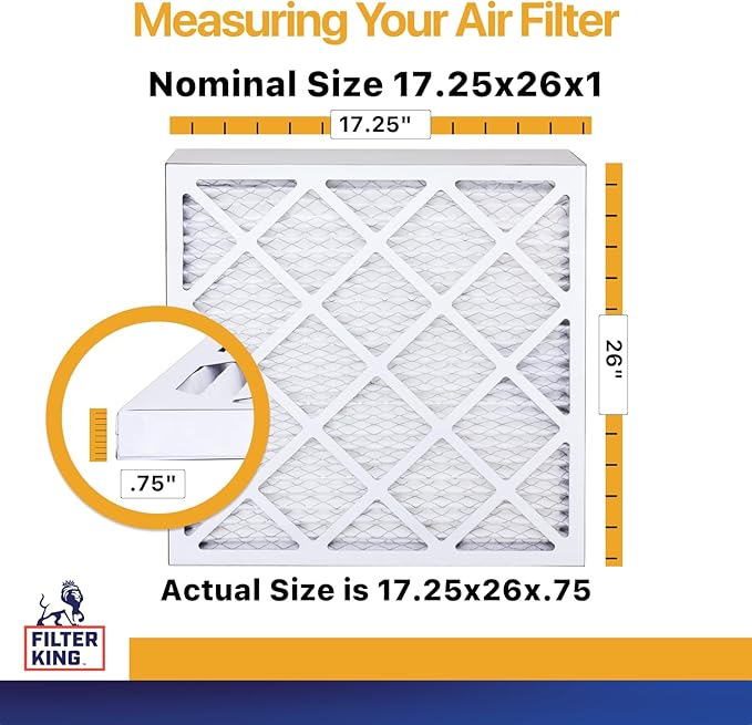 Filter King 17.25x26x1 Air Filter (MERV 13) (4-Pack) Dust & Allergy Control AC Furnace Filters, MADE IN USA, HVAC, Pleated, Electrostatic (Actual Size: 17.25 x 26 x .75)