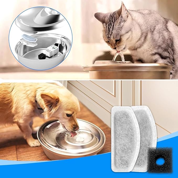 Cat Fountain Filter - 20 Pack & 10 Replacement, Compatible with ORSDA D30 67oz/2L Stainless Steel Pet Water Fountains with Three-Tier Resin Filtration System