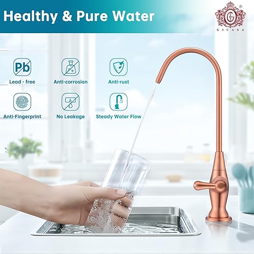 Sink Drinking Water Faucet, Sink Water Filter System, Suitable for Most Reverse Osmosis or Water Filtration Systems, Stainless Steel Reverse Osmosis Faucet for Kitchen Bar, Red Copper