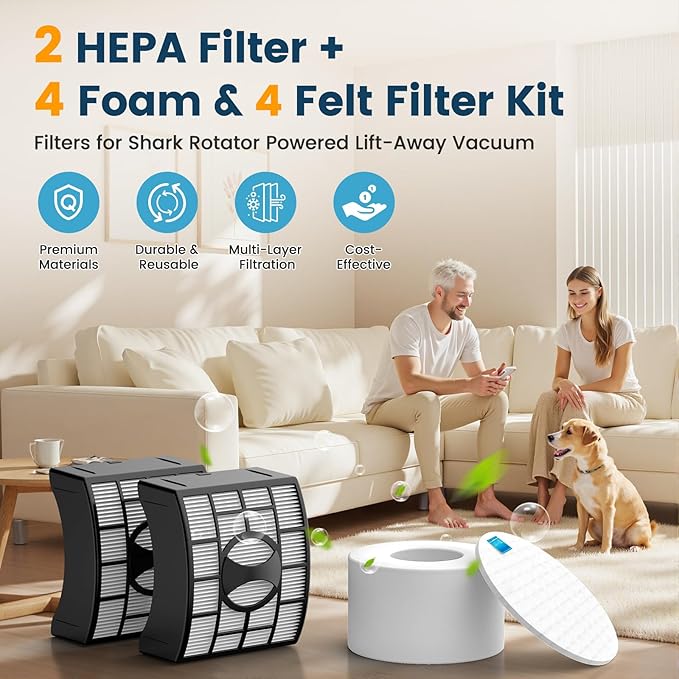 Colorfullife UV700 Vacuum Filter Replacement Kit for Shark DuoClean Speed Lift-away NV770, NV771, UV700, Repalce Part XFF600, XHF600