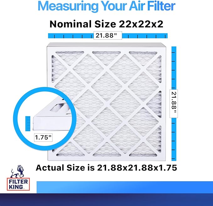 Filter King 22x22x2 Air Filter (MERV 8) (4-Pack) Dust & Allergy Control AC Furnace Filters, MADE IN USA, HVAC, Pleated, Electrostatic (Actual Size: 21.88 x 21.88 x 1.75)