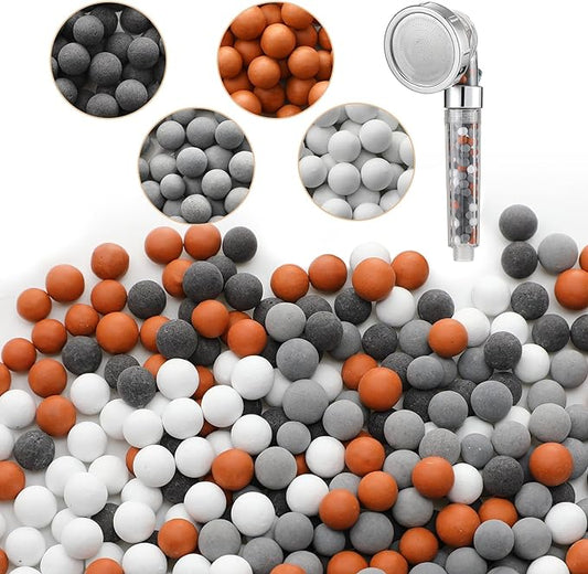 Patelai Replacement Anion Mineral Shower Head Bead Refills Purifying Water Mineral Bead Filtration Stone Ball for Filtered Shower Head, Diameter 7-8 mm(200.0 Grams,Orange, Gray, White, Black)