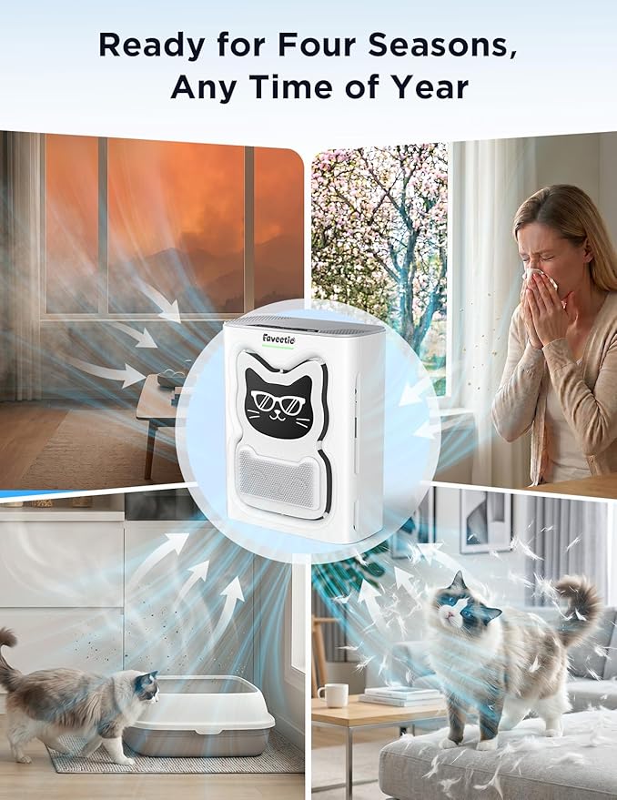 Pet Air Purifier for Home Large Room 2300 sq ft, 4-in-1 H13 HEPA Washable Pre-Filter, Air Quality Sensor & Auto Modes, Quiet Sleep Mode, Air Doctor for Pets Hair Dander Odor Smoke Dust