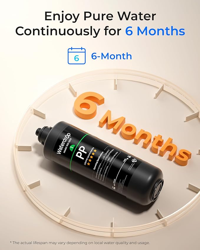 Waterdrop WD-10PP Water Filter Replacement for Waterdrop TSA & TSB & TSA-UF & TSB-ALK & TSB-CM 3-stage Under Sink Water Filter System, 6 months, 1 Pack
