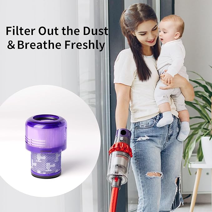 Keluke V11 Filter Replacement Compatible with Dyson V11 Torque Drive, V11 Animal V11 Complete V11 Extra V15 Detect Submarine Vacuums, Replace Part # 970013-02, 5 Pack Filters and 1 Clean Brush