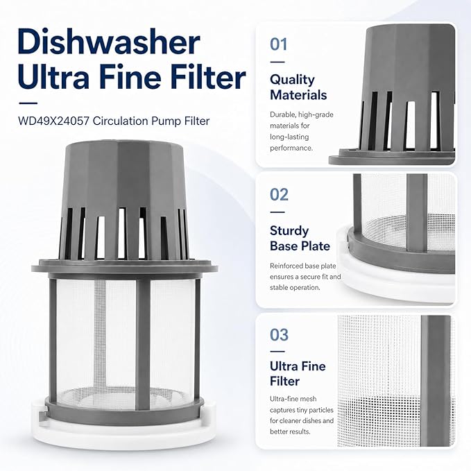 WD49X24057 Dishwasher Ultra Fine Filter Kit Compatible with GE Hotpoint, Dishwasher Filter for WD12X10416, WD12X20107 WD12X21676 WD12X21976 WD12X23736 GDT550PYR7FS DDT595SBL5TS GDT655SMJ2ES