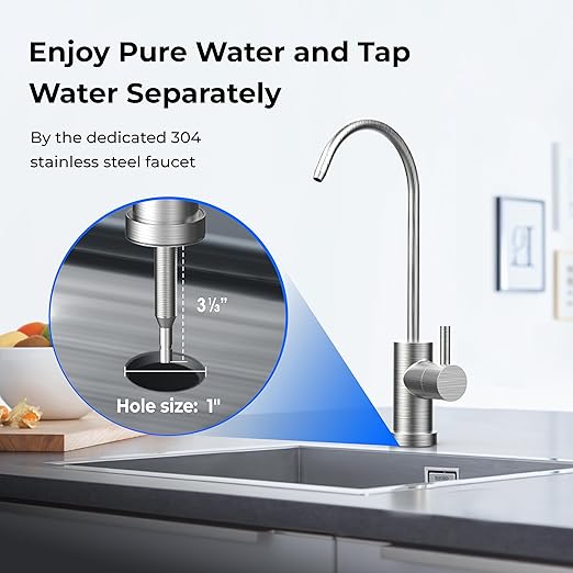 Waterdrop TST-B 0.01 Micron Ultra Filtration Under Sink Water Filter, 3-Stage Stainless Steel Under Sink Water Filtration System with Dedicated Faucet, Removes Chlorine, Taste&Odor (Drilling Required)