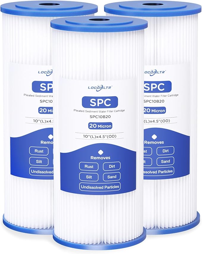 FXHSC Whole House 20 Micron 10" x 4.5" Pleated Polyester Sediment Well Water Filter Cartridge Replacement for ECP20-BB, S1-BB, W20CLHD, SPC-45-1020, AO-WH-PREL-RP, WHKF-WHPLBB, WFHDC3001 (Pack of 3)