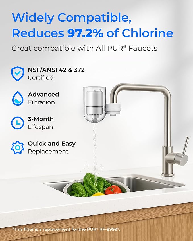 Waterdrop C08B Faucet Water Filter, Compatible with All PUR® Plus Faucet Filtration System, Replacement RF-3375®, NSF 42 Certified, 9-Month, 900-Gallon, 3 Pack