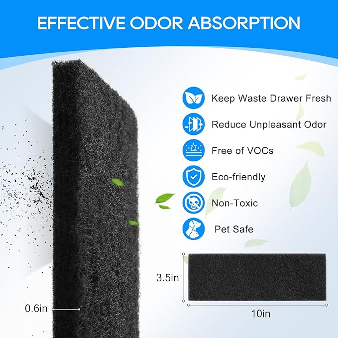 Carbon Filters for Cat Litter Box 3, Activated Carbon Filters Compatible with Model LR 3, Accessories Replacement to Absorb Odors from Pets, 6 Pack