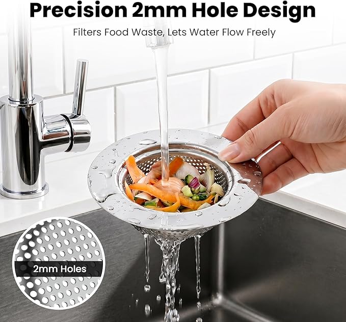 4.4" Stainless Steel Kitchen Sink Drain Strainer,Wide Rim Food Catcher Basket,Rust Resistant & Dishwasher Safe Sink Filter,1 Pack