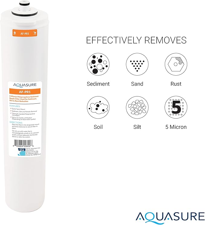 Aquasure ‎‎Premier Series Stage 1 Sediment & Stage 2 Carbon Block Replacement Water Filter Cartridge Bundle AF-PRE12, for AS-PR75/100 4-Stage Reverse Osmosis RO Under Sink Water Filtration System