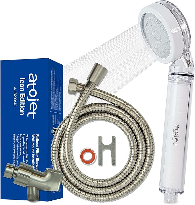 Filter Showerhead Inspired By Korea's Beauty Culture | Carbon Composite Filter | Single Set (Hose, Mount, Teflon Tape, Wrench) (AJ8200MC-SET-SNG)