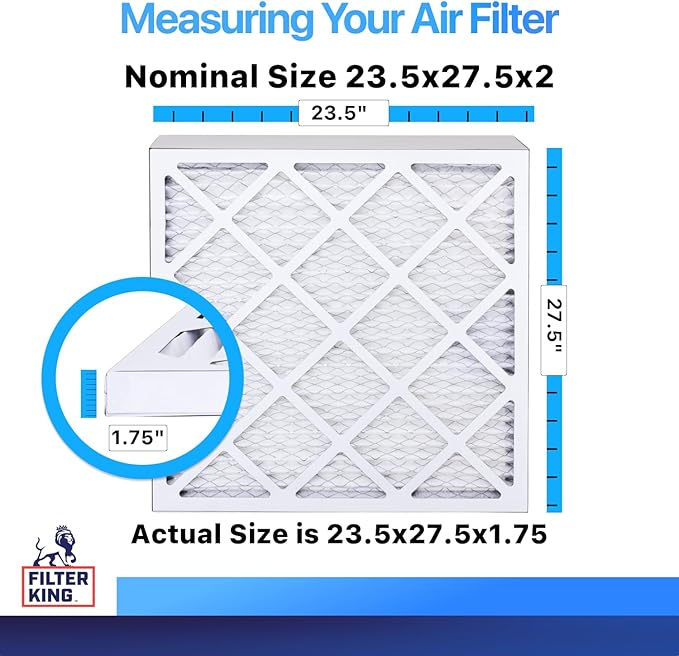 Filter King 23.5x27.5x2 Air Filter (MERV 8) (5-Pack) Dust & Allergy Control AC Furnace Filters, MADE IN USA, HVAC, Pleated, Electrostatic (Actual Size: 23.5 x 27.5 x 1.75)