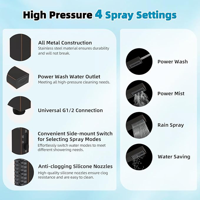 Hibbent All Metal 10'' Filtered Rainfall Shower Head, High Pressure Showerhead combo with 4-mode Handheld Spray, 12'' Extension Arm, Extension Bar with Holder, Shower Filter, Oil Rubbed Bronze