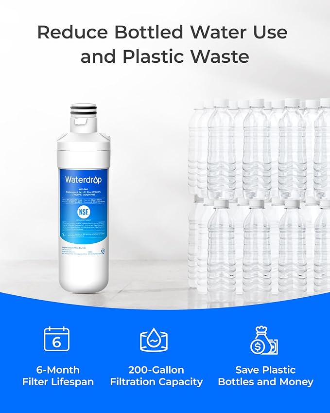 Waterdrop LT1000PC ADQ747935 MDJ64844601 Refrigerator Water Filter, Replacement for LG® LT1000P®, ADQ74793501, ADQ74793502, Kenmore 46-9980, 9980, Pack of 2