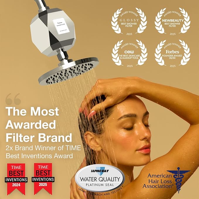 Filterbaby Diamond Shower Filter, IAPMO Certified to NSF177 Standard,Expert Developed Filter for Skin&Hair,Lab Tested to Reduce up to 99%Chlorine,Chloramine&Impurities,Eco Friendly Long Lasting,Chrome