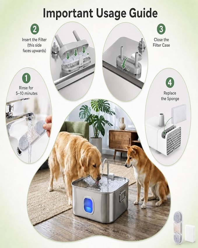 12 Pack Dog Water Fountain Filters Replacement Compatible with Zuqqony DYSJ01 12L MAILOFY WF120 WF160 FIYOVA Stainless Steel Automatic Pet Dispenser, 5-Layer Water Softener Carbon Filter, 6-Month Set