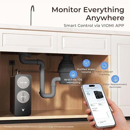 VIOMI V6 Pro Reverse Osmosis System, 600 GPD Tankless RO Water Filter System, Under Sink RO, 9-Stage Filtration, 3:1 Pure-to-Drain, Reduce TDS, NSF/ANSI 42, 53, 58, and 372 Certified, Smart LED Faucet