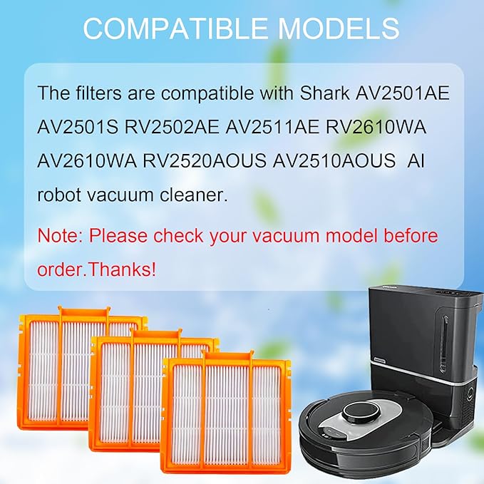 8 Pack AV2501S AV2501AE Filters Replacement Parts for Shark AV2610WA RV2502AE AV2511AE RV2610WA RV2520AOUS AV2510AOUS UR2500SR AV2820S RV2820AE RV2820YE Robot Vacuum