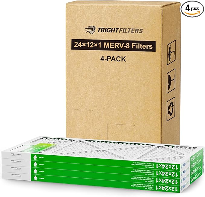 TRIGHTFILTERS 12x24x1 Air Filter 4 Pack, MERV 8 Pleated Dust Defense Air Filters Replacement Air Conditioner HVAC AC Furnace Filter, Durable and Lightweight