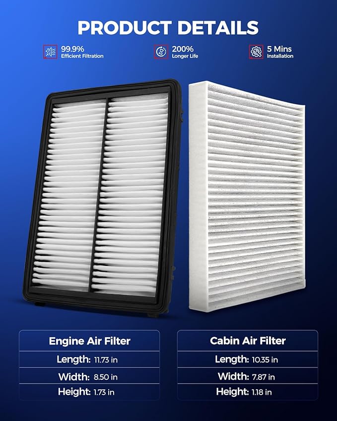 KAX Engine & Cabin Air Filter Kit, Replacement for Kia Sorento 2016-2020, Replace# CA11943 CF12161