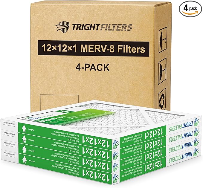 TRIGHTFILTERS 12x12x1 Air Filter 4 Pack, MERV 8 Pleated Dust Defense Air Filters Replacement Air Conditioner HVAC AC Furnace Filter, Durable and Lightweight