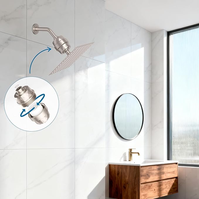 iFealClear Shower Head Filter, High Output Shower Filter for Hard Water for Remove Chlorine and Fluoride, Reduce Dry Itchy Skin and Eczema, 20-Stage Consistent Flow Shower Water Filter, Brushed Nickel
