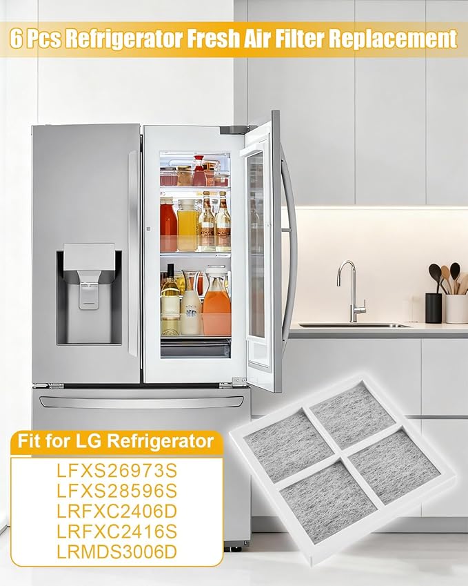 6 Pcs Refrigerator Air Filter Replacement compatible with LG LFXS26973S LFXS28596S LRFXC2406D LRFXC2416S LRMDS3006D LRYXC2606S LMXC23746S LMXC23746D, Activated Carbon Fresh Air Filter Replacement