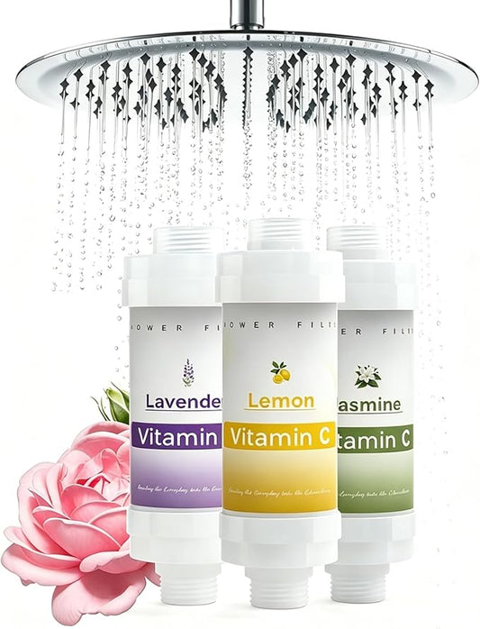 3 Pack Vitamin C Shower Filter for Hard Water Filter Bathtub Shower Aromatherapy Replacement Cartridge Bathroom Accessories Remove Chlorine Fluoride Heavy Metals Lemon + Lavender + Jasmine