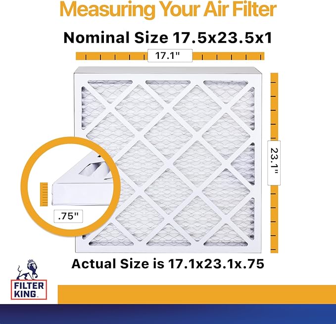 Filter King 17.5x23.5x1 Air Filter (MERV 13) (6-Pack) Dust & Allergy Control AC Furnace Filters, MADE IN USA, HVAC, Pleated, Electrostatic (Actual Size: 17.1 x 23.1 x .75)