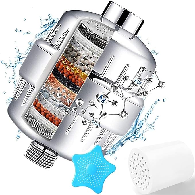 32 Stage Shower Filter with Vitamin C for Hard Water - Water Softener Shower Head Filter with Replaceable Multi-Stage Filter Cartridge to Remove Chlorine, Heavy Metal