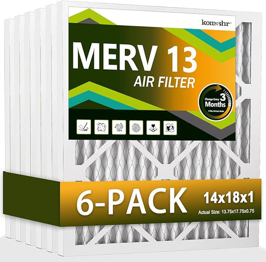 14x18x1 Air Filter MERV 13 (6-Pack), HVAC/Furnace AC Filter Replacement, Dust Defense–Comparable with MPR 1500-1900 & FPR 10 (Actual 13.75x17.75x0.75)
