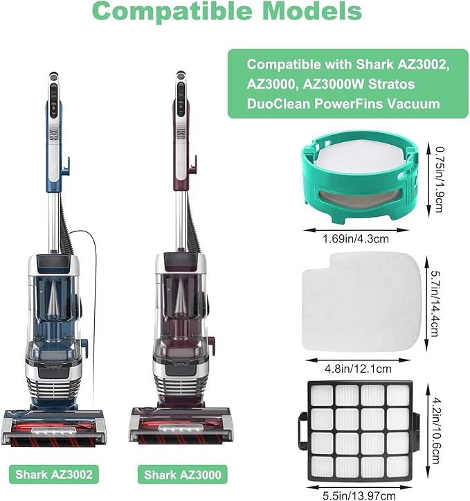 Alrens AZ3002 Replacement Filters and Odor Kit for Shark AZ3002 AZ3000 AZ3000W Stratos Duo Clean PowerFins Upright Vacuum, 2 Filter + 4 Foam & Felt Kit + 4 Odor Neutralizer Cartridges