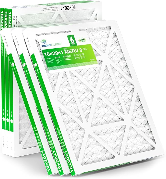 TRIGHTFILTERS 16x20x1 Air Filter 6 Pack, Durable MERV 8 Pleated Home HVAC AC Furnace Filters, Lightweight Compact Air Conditioner Filter Replacement