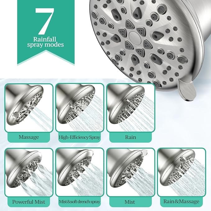 Cobbe Luxury Double Filtered Shower Head, High Output 16+20 Stages – 99% REMOVAL Shower Filters for Hard Water Removes Chlorine and Harmful Substances, 7-Model Setting Spray, Brushed Nickel