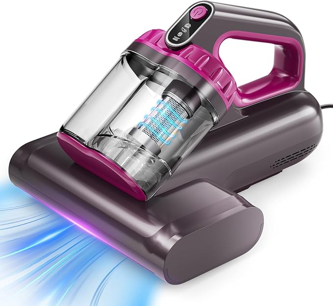 BYHUME Mattress Vacuum Cleaner, 17Kpa Bed Vacuum Cleaner, 273nm UV-C Light & Ultrasonic 145°F Heating, 80000 RPM/Min Brushroll Rotation, Wide Suction Port for Pillows Cribs Sofa, Black Corded