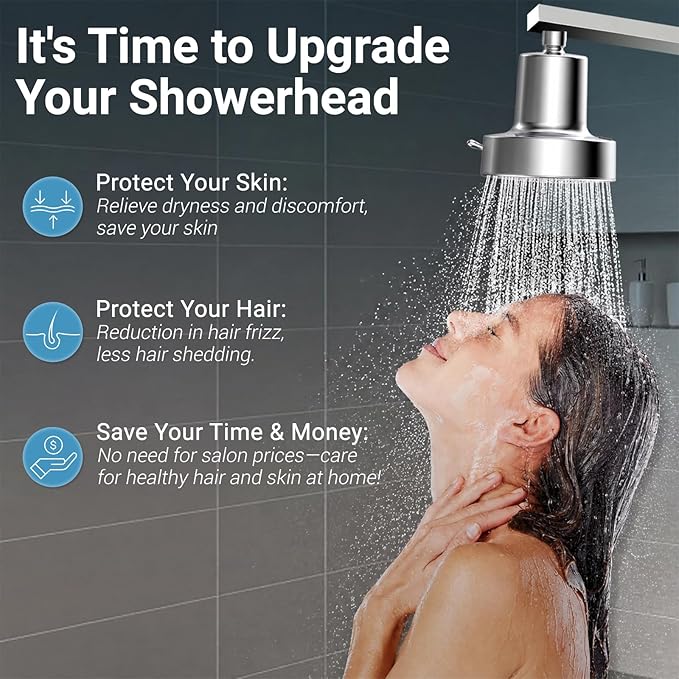 Filtered Shower head for Healthier Hair & Skin – Removes Chlorine & Heavy Metals,High Pressure 6 Mode Settings Shower Head Filter for Hard Water (Chrome)
