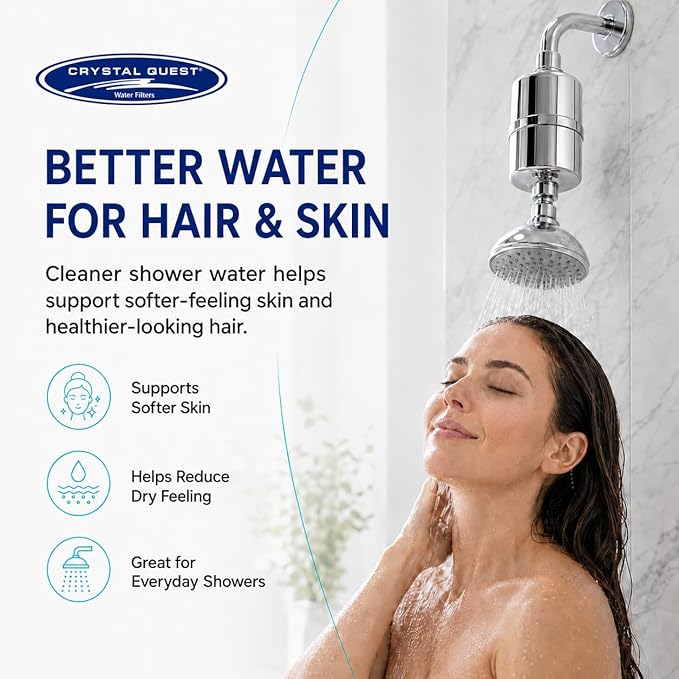 Crystal Quest Shower Filter, Shower Head Filter for Hard Water, Shower Water Filter Removes Chlorine, Chloramines & VOCs, Filter Shower Head, Improves Skin & Hair, Long-Lasting - ISO Certified, Chrome