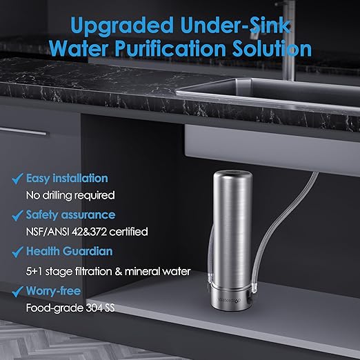 Waterdrop AS13 Under Sink Water Filter System, Reduces Lead, Chlorine, Bad Taste & Odor, PFAS, NSF/ANSI 42 Certified, No Drilling Required, 6 Stage Stainless Steel Under Sink Water Filtration System