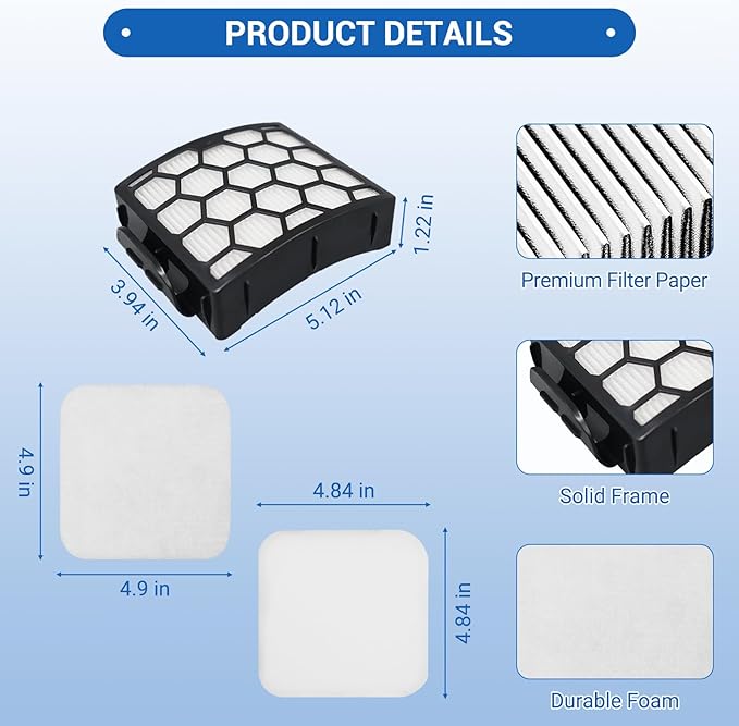 LA502 Filter Replacement for Shark LA300 LA301 LA322 LA500 LA555 LA500WM LA455 LA702 LA360 LA362 LA351 LA401 Rotator Lift-Away ADV DuoClean Upright Vacuum, Part XFFK320 & XHF320, 2 HEPA 4 Foam