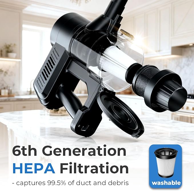 Roomie Tec Corded Stick Vacuum Cleaner - 450W, Lightweight 2-in-1 Handheld with Powerful Suction, Bagless HEPA Filter, Large Dust Capacity (Black)