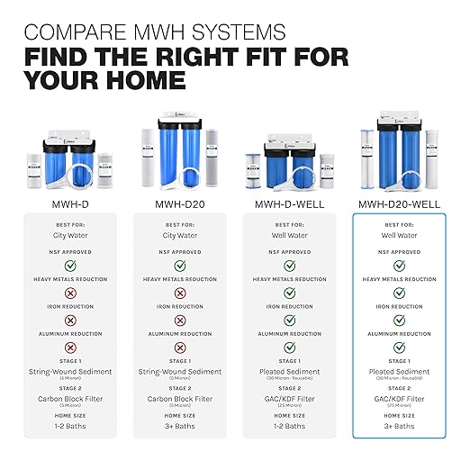 iFilters MWH-D20-WELL Dual-Stage 4.5" x 20" Whole House Well Water Filter System – Sediment & GAC/KDF Filtration, Reduces Iron, Sulfur, Chlorine, Odor – 1" High Flow Ports