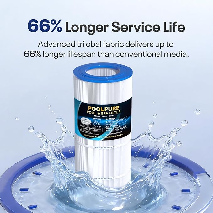POOLPURE CC100 Pool Filter Replaces Pentair CC100, CCRP100, PAP100, PAP100-4, Ultral-C3, Unicel C-9410, R173215, Filbur FC-0686, 59054200, 160316, 160354, Predator 100, L x OD:23 5/8" x 10 1/16"